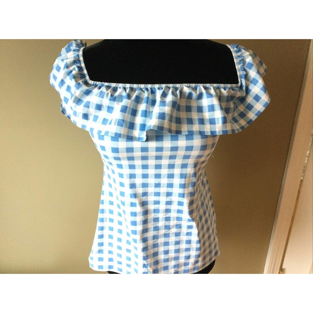 Sailor Sailor By Just Madras blue white check top wide off shoulder ruffle S NWT